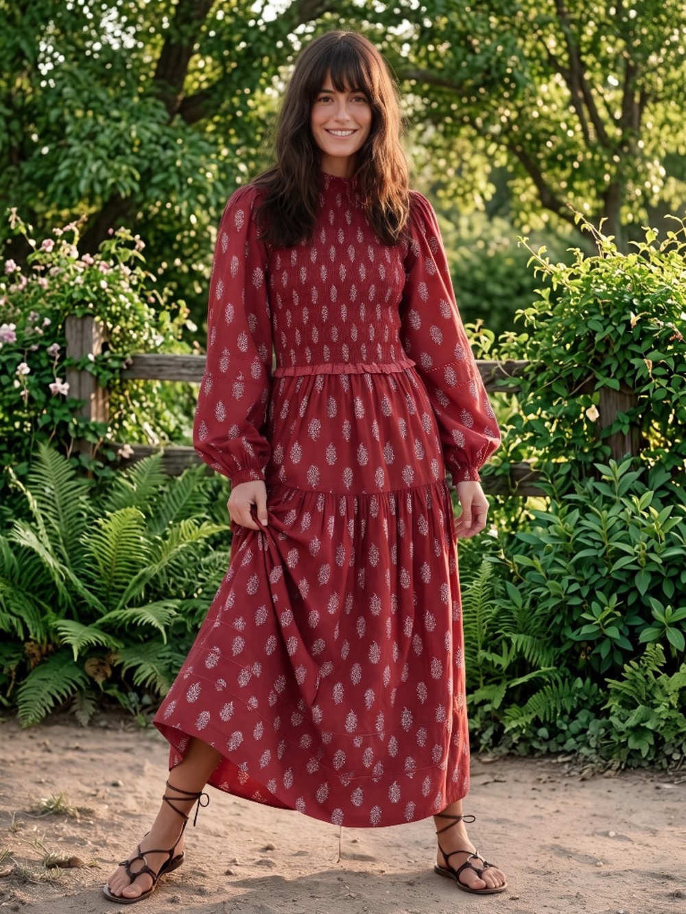 Sonmer Camila Long-Sleeve Maxi Dress in Burgundy Floral Size XL